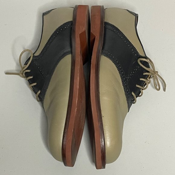 Nordstrom Leather Wing-Tip Lace Up Oxfords Dress Shoe Beige/Navy Men's Size 11M - Picture 4 of 7